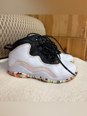 Jordan Air Jordan 10 White Black Multicolor Boys 11C Comfort Logo Sneakers